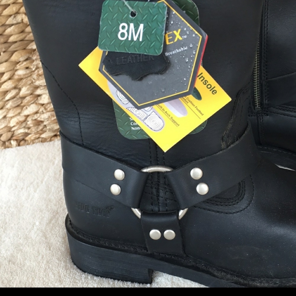 RIDE TECS OILED LEATHER BLACK MOTORCYCLE BOOTS NWT - Picture 2 of 9